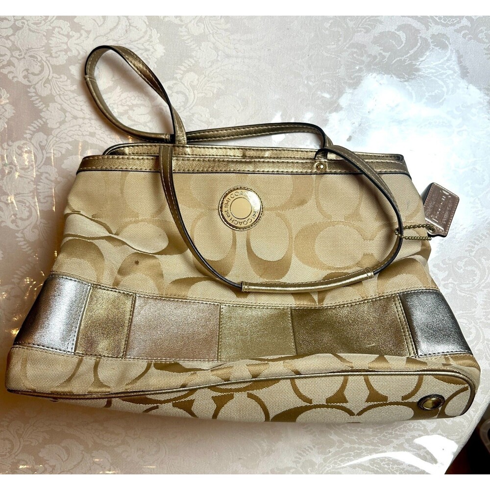 Coach Gold Shoulder Bag - Gold Purse Handbag Bag Tote (C1276-F19228 Signature C)